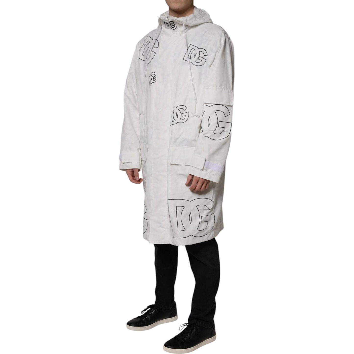 Dolce & Gabbana White Hooded Parka Polyester Trench Coat Jacket JKT3854-56