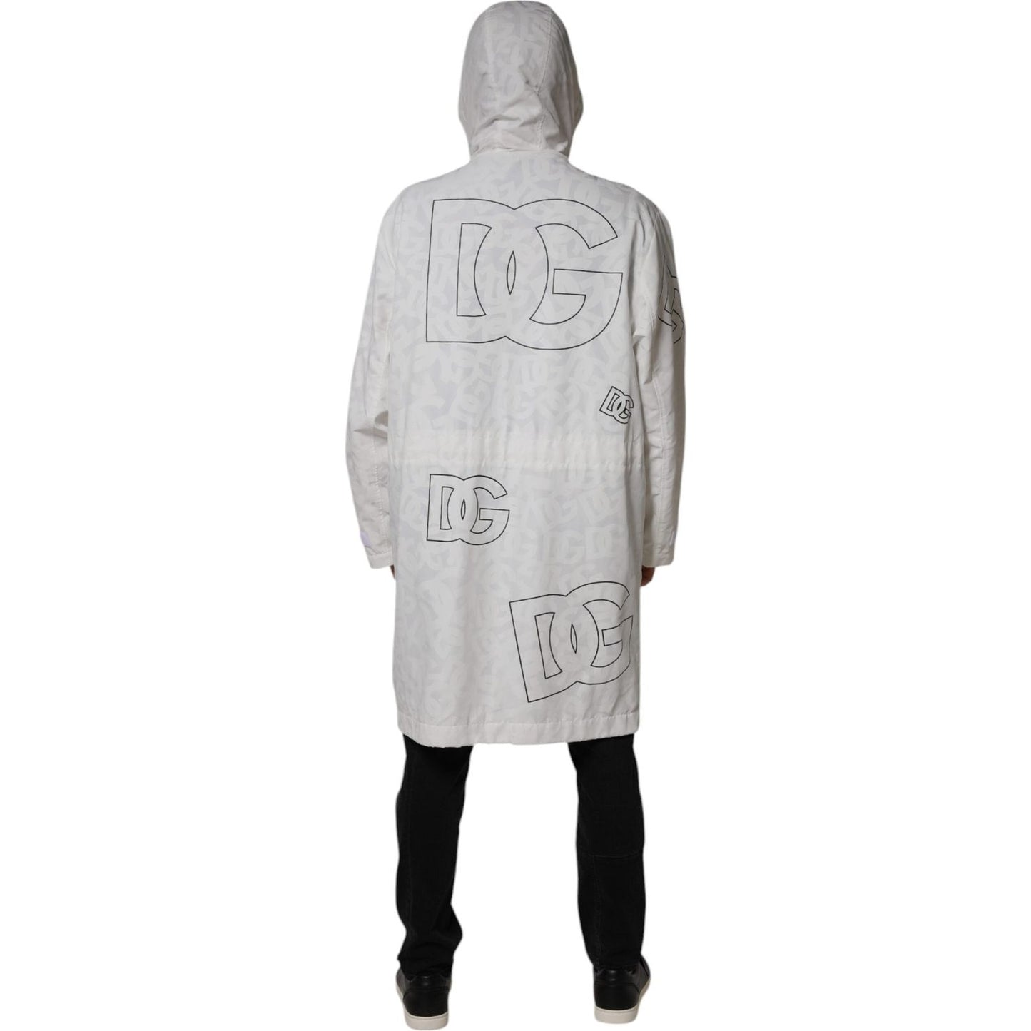Dolce & Gabbana White Hooded Parka Polyester Trench Coat Jacket JKT3854-56