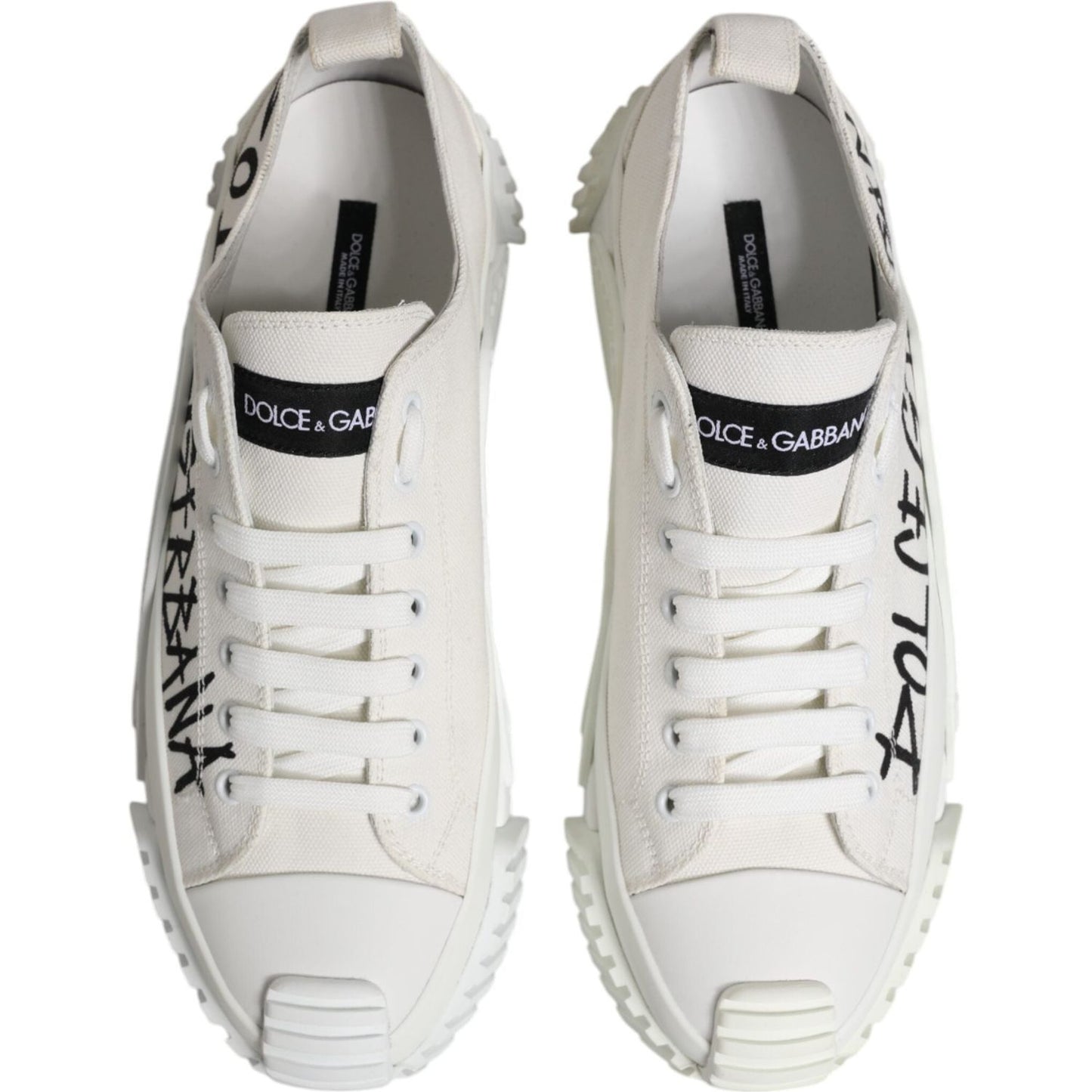 Dolce & Gabbana Dolce & Gabbana White Logo Print Lace Up Low Top Sneakers Shoes MV7304-44 1728,67345645728,Dolce & Gabbana,EU44/US11,Material: 90% Cotton 10% Leather,Men,Men - Shoes,New with tags,Shoes,Sneakers - Men - Shoes,White