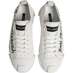 Dolce & Gabbana Dolce & Gabbana White Logo Print Lace Up Low Top Sneakers Shoes MV7304-44 1728,67345645728,Dolce & Gabbana,EU44/US11,Material: 90% Cotton 10% Leather,Men,Men - Shoes,New with tags,Shoes,Sneakers - Men - Shoes,White