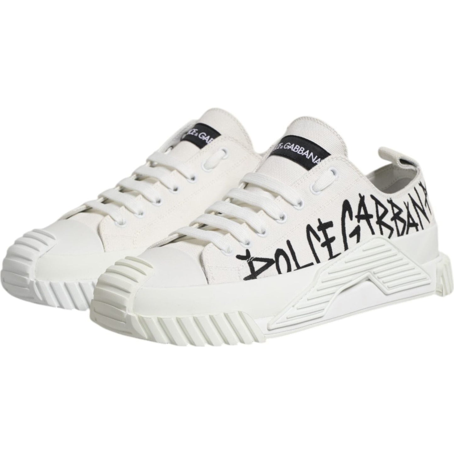 Dolce & Gabbana Dolce & Gabbana White Logo Print Lace Up Low Top Sneakers Shoes MV7304-44 1728,67345645728,Dolce & Gabbana,EU44/US11,Material: 90% Cotton 10% Leather,Men,Men - Shoes,New with tags,Shoes,Sneakers - Men - Shoes,White