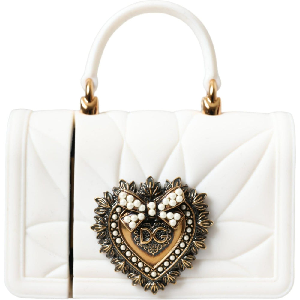 Dolce & Gabbana White Silicone Devotion Heart Cover Hand Bag Airpod Case SMY10340