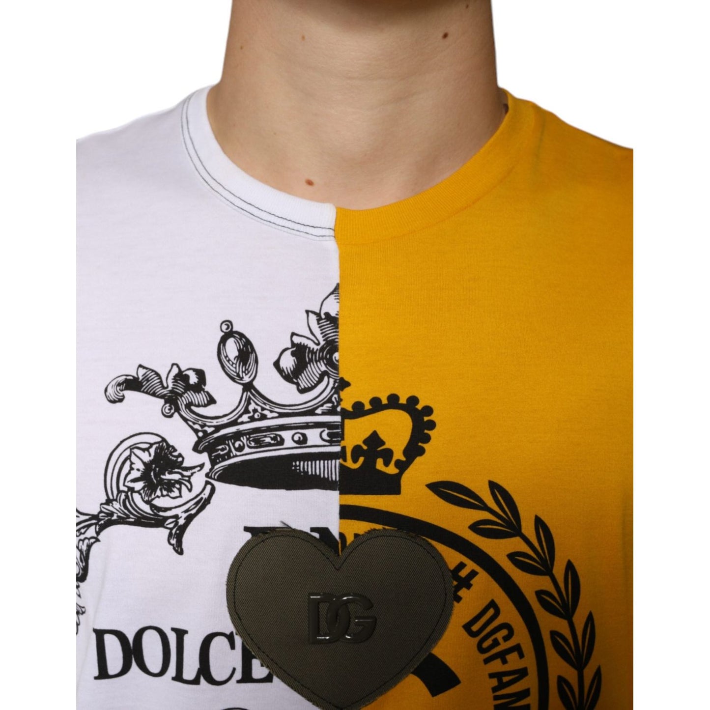 Dolce & Gabbana White Yellow Logo Print Short Sleeve T-shirt TSH86586-50