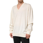 Dolce & Gabbana Ivory Virgin Wool Men V-Neck Knit Sweater TSH90550-60