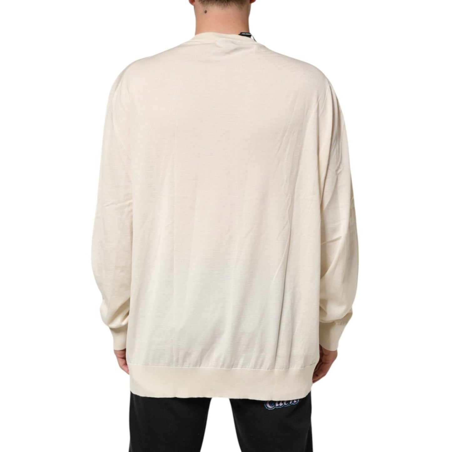 Dolce & Gabbana Ivory Virgin Wool Men V-Neck Knit Sweater TSH90550-60