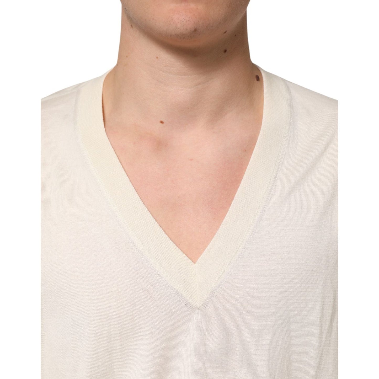 Dolce & Gabbana Ivory Virgin Wool Men V-Neck Knit Sweater TSH90550-60