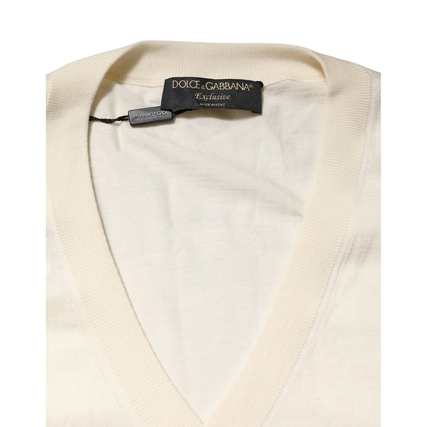 Dolce & Gabbana Ivory Virgin Wool Men V-Neck Knit Sweater TSH90550-60