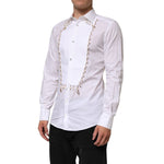 Dolce & Gabbana White Cotton DG Logo Pearl Chain Formal Shirt TSH90812-39