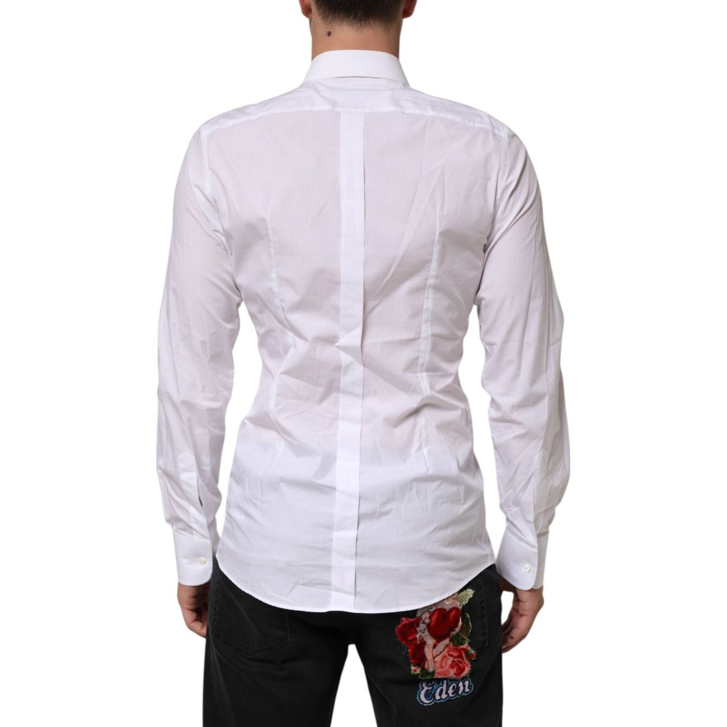 Dolce & Gabbana White Cotton DG Logo Pearl Chain Formal Shirt TSH90812-39