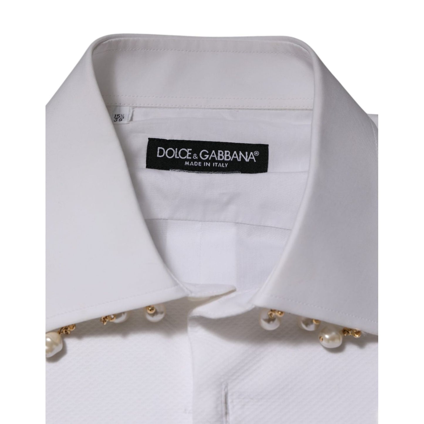 Dolce & Gabbana White Cotton DG Logo Pearl Chain Formal Shirt TSH90812-39