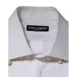 Dolce & Gabbana White Cotton DG Logo Pearl Chain Formal Shirt TSH90812-39