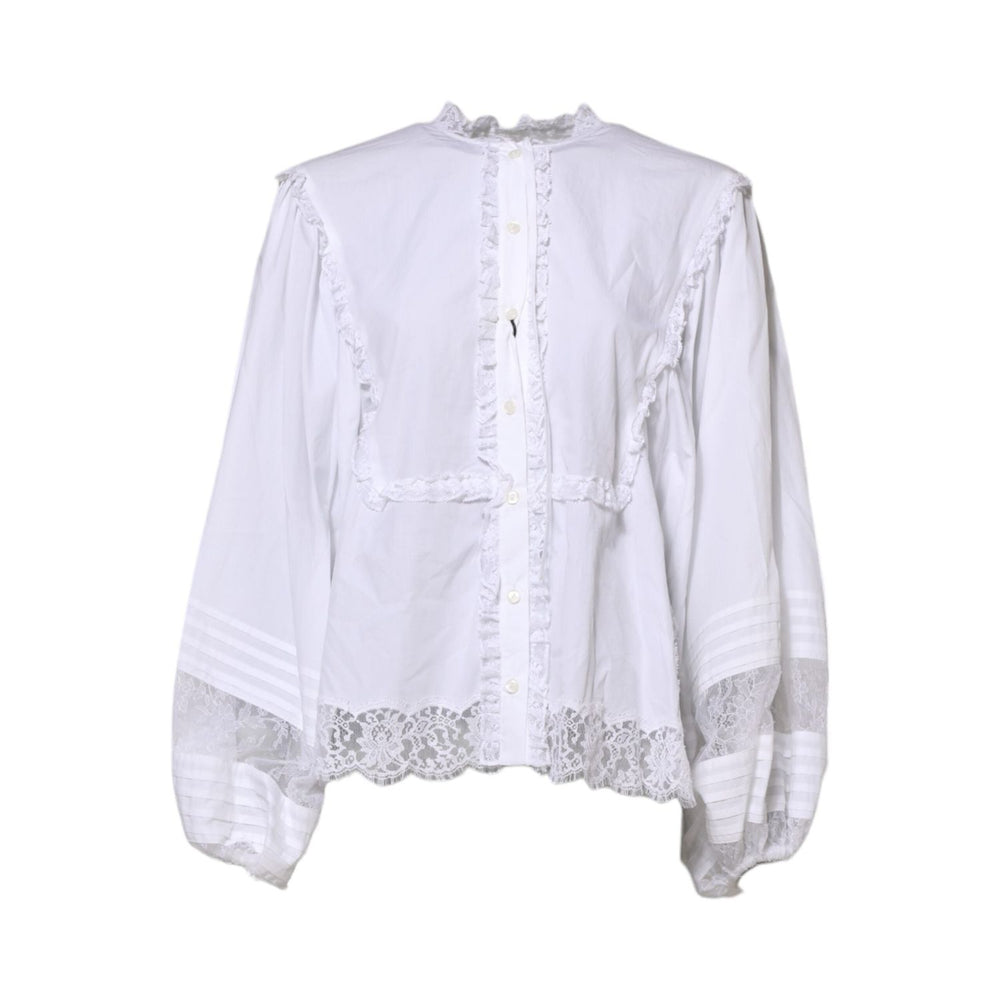 Dolce & Gabbana White Ruffled Lace Embellished Blouse Top TSH852028-38