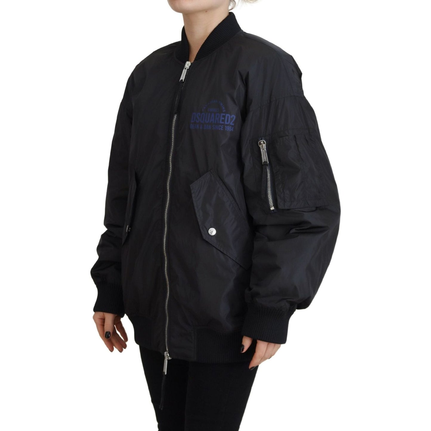 Dsquared² Black Logo Print Full Zip Women Bomber Jacket JKT3512-38