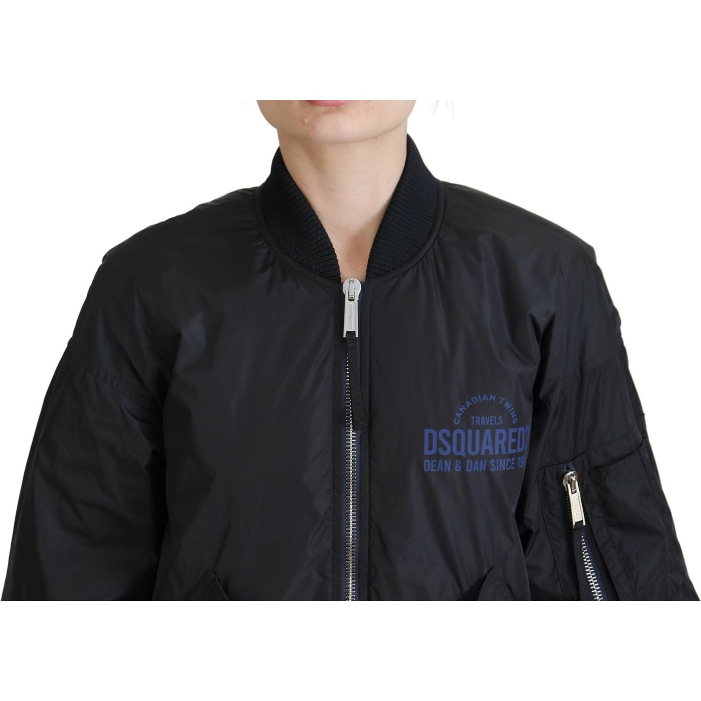 Dsquared² Black Logo Print Full Zip Women Bomber Jacket JKT3512-38