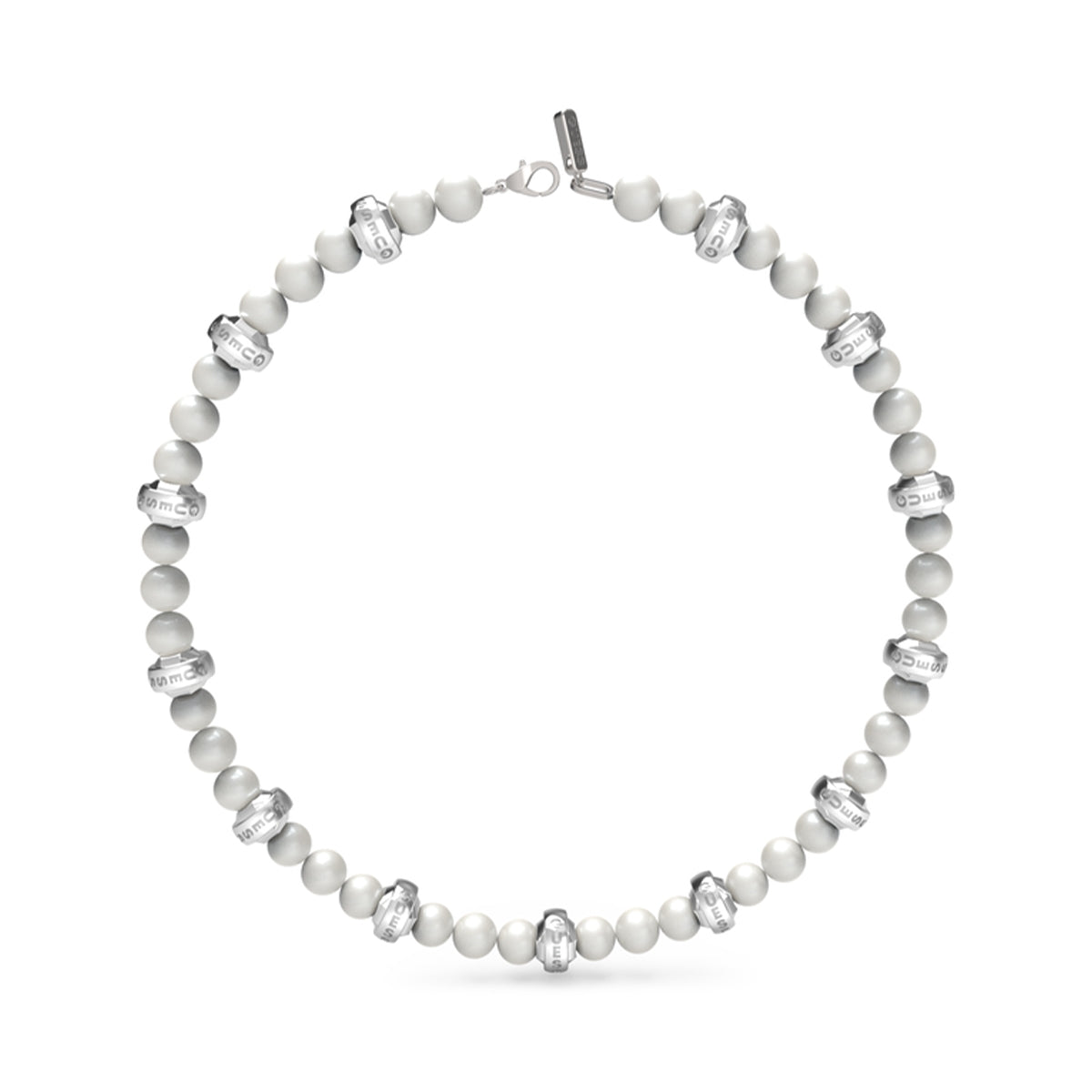 "Elegant necklace featuring GUESS JEWELS JEWELRY Mod. JUMN04068JWSTWIT-U design with silver accents and white beads."