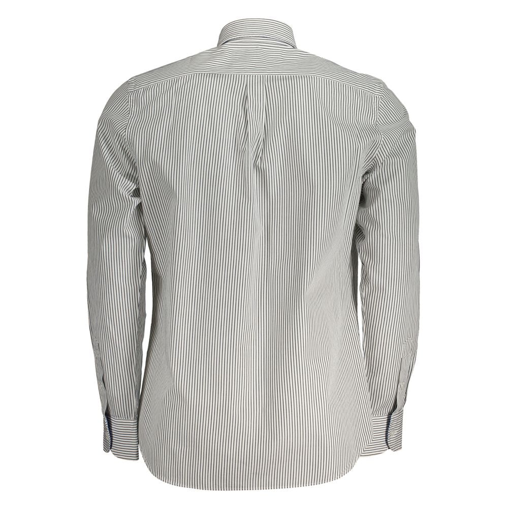 Back view of Harmont & Blaine White Cotton Shirt with stripes and button down collar, featuring organic cotton.