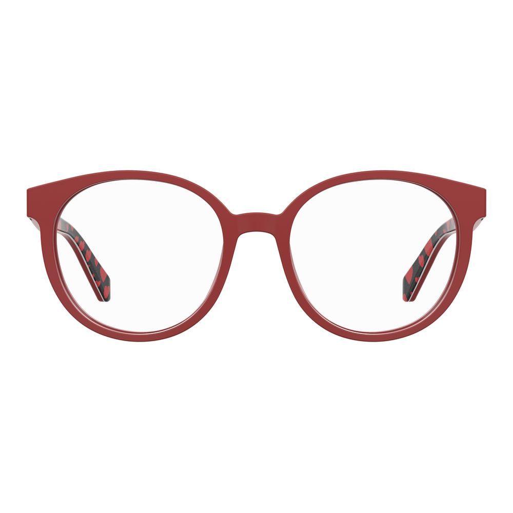 Love Moschino Multicolor Acetate Glasses (Frames) in red with grid pattern, size 52/18/140 mm, acetate material for women.