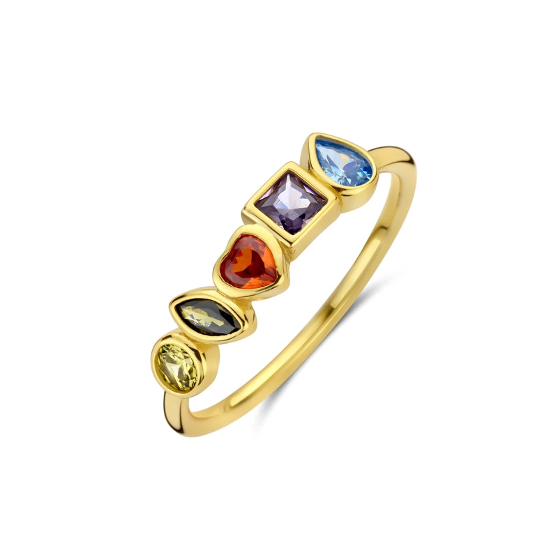 NEW BLING Mod. 9NB-1572-52 gold ring with multicolored gemstones showcasing elegant jewelry design.