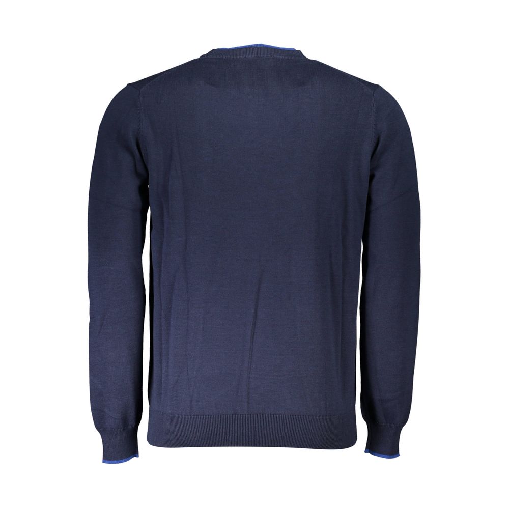 North Sails Blue Cotton Sweater with long sleeves, crew neck, contrasting details, and embroidery. Made from organic cotton material.