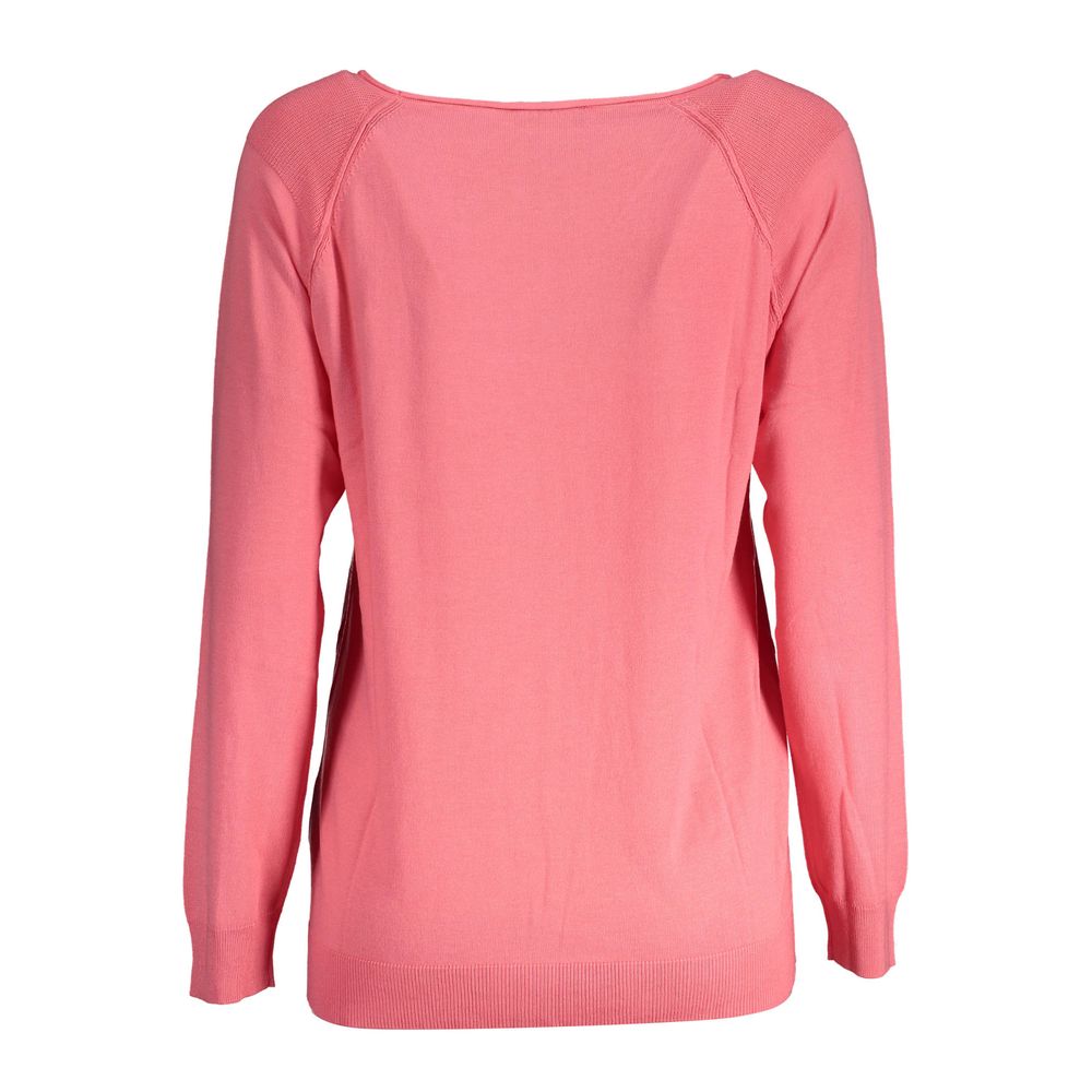 Back view of North Sails Pink Cotton Sweater with long sleeves and crew neck, featuring elegant logo detail.