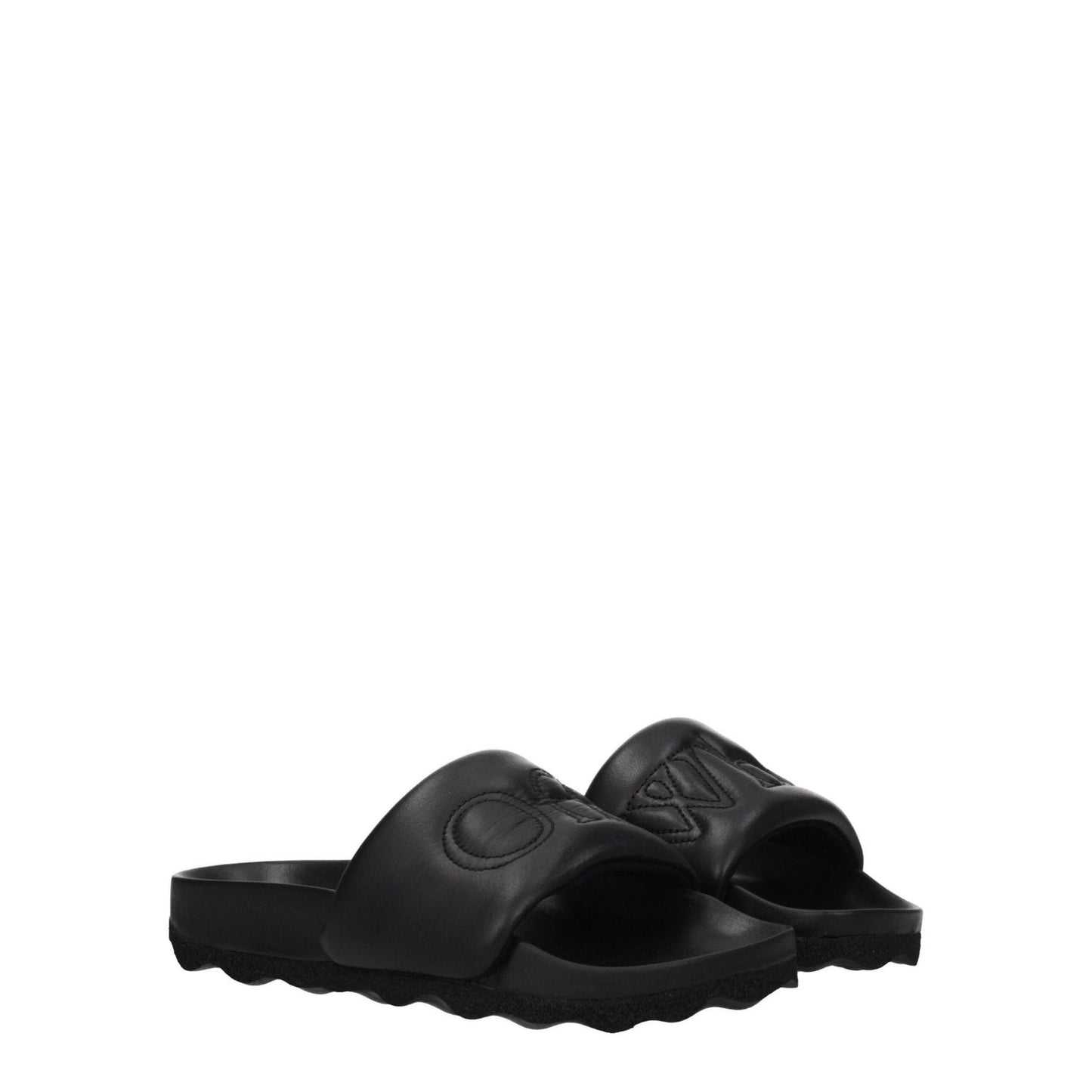 Off-White Black Leather Slippers Sandals OF-8547387080969-EU35/US5