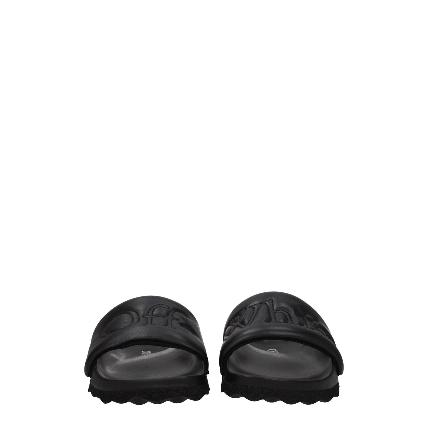 Off-White Black Leather Slippers Sandals OF-8547387080969-EU35/US5