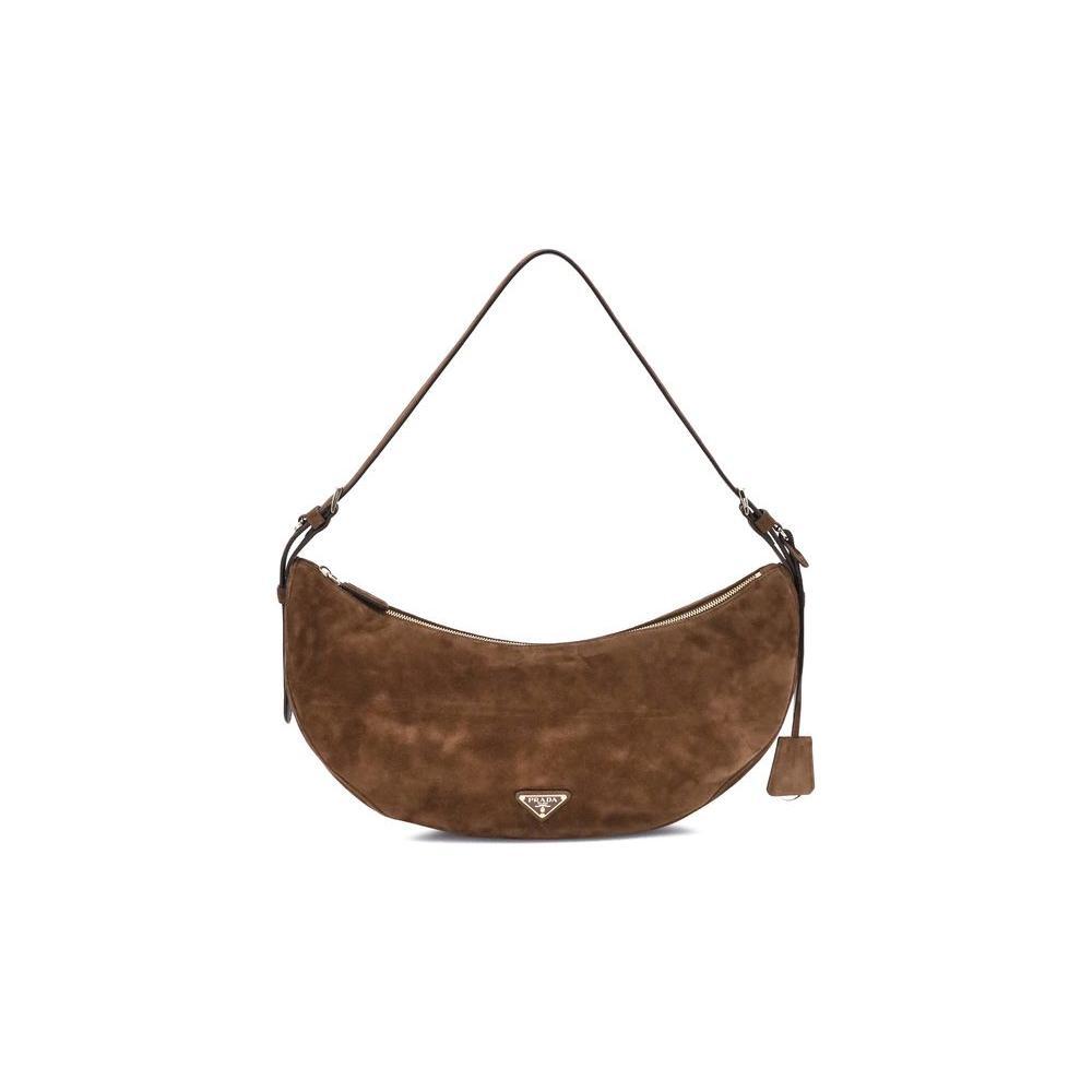 Prada Prada Demi-Lune Suede Shoulder Bag PR1BC255VOVO2C4SF0324BB 1728,72470364320,Bags,Brown,New with tags,Prada,Shoulder Bags - Women - Bags,Women,Women - Bags