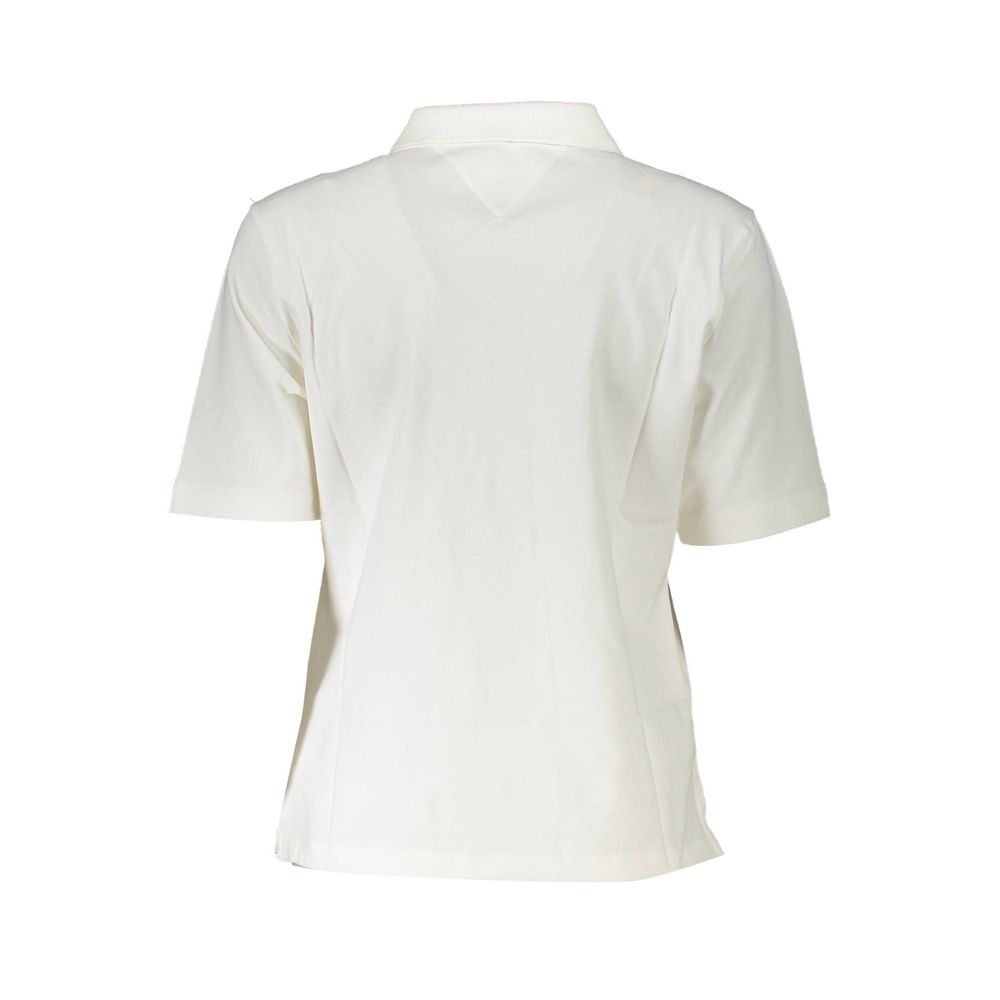 Tommy Hilfiger White Cotton Polo Shirt, short sleeve with embroidery, 5 buttons, logo, made of 95% organic cotton.