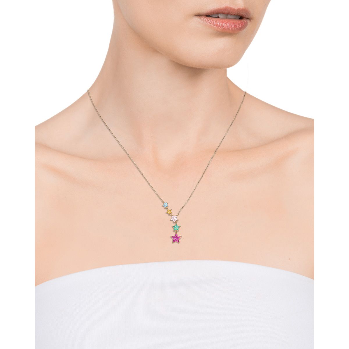 VICEROY JEWELS Mod. 13070C100-39 ladies' silver necklace with colorful star pendants, elegant design, ideal for formal wear.