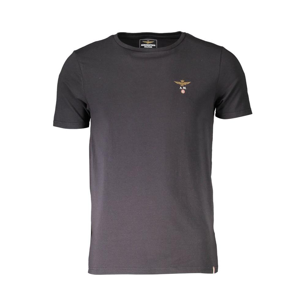 Aeronautica Militare black cotton men's T-shirt featuring crew neck, short sleeves, and logo detailing for stylish comfort.
