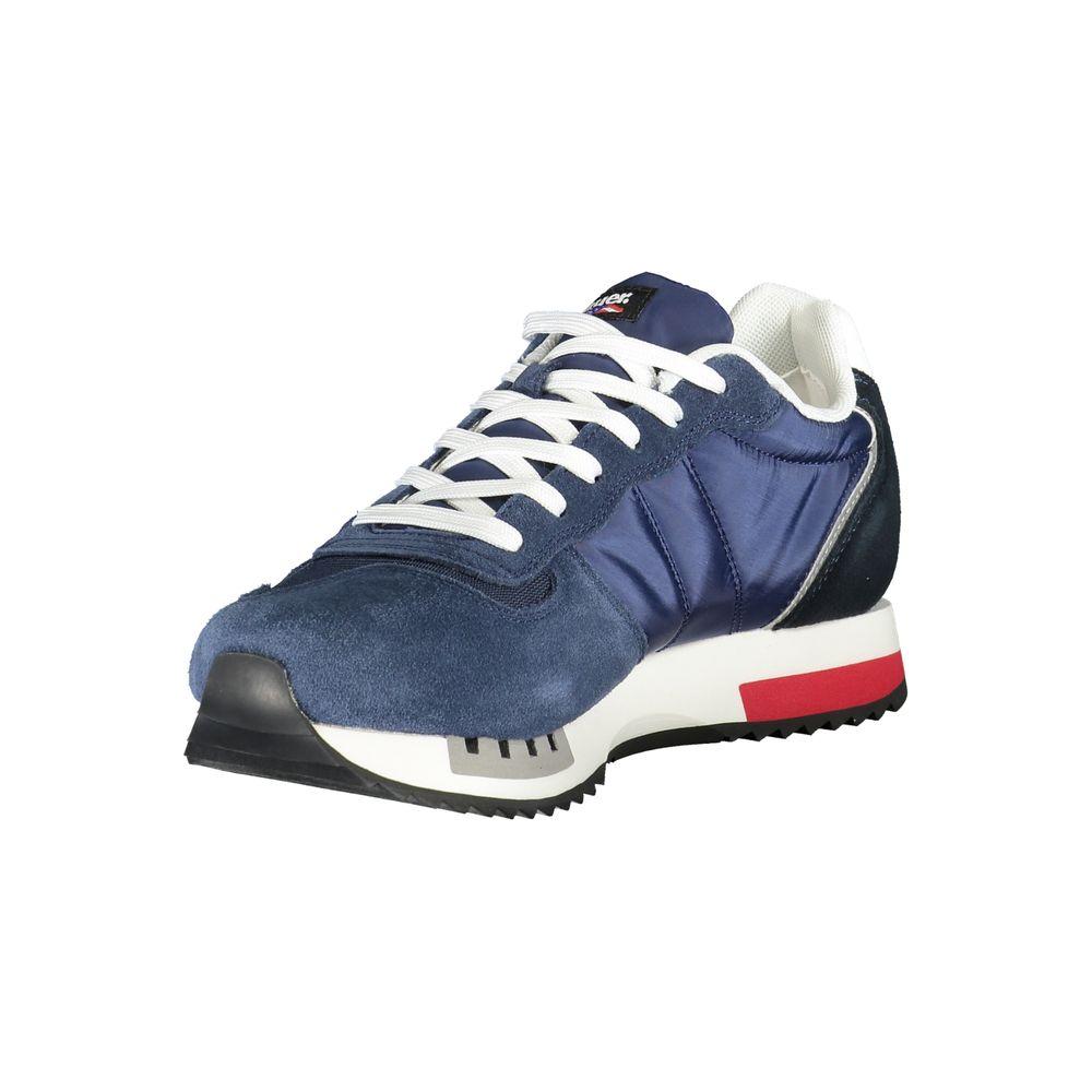 Blauer blue polyester men's sneaker with contrasting details and removable footbed, showcasing style and comfort with iconic logo.