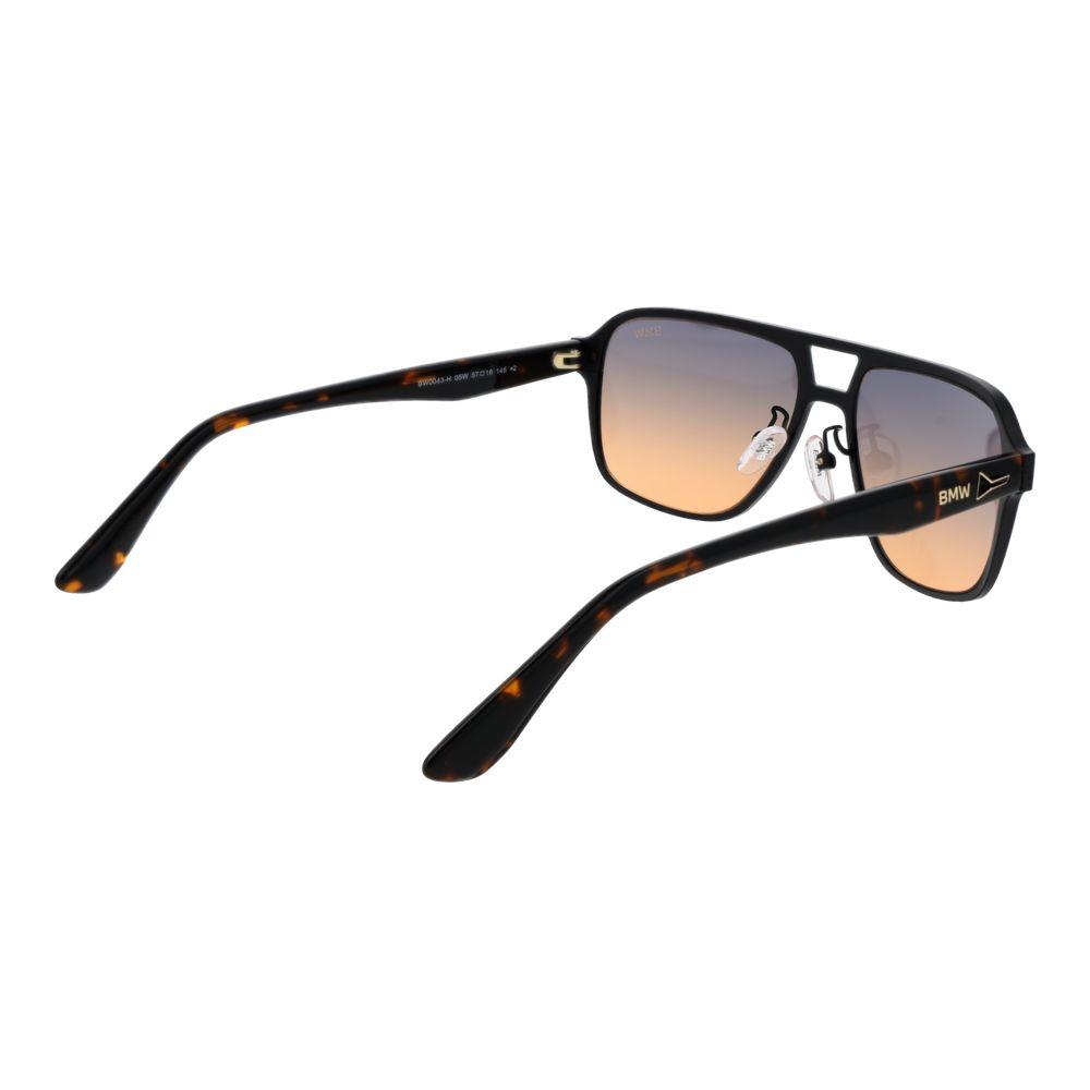 BMW black men's aviator sunglasses with blue gradient lenses, aluminum frame, full-rim style, and 100% UVA & UVB protection.