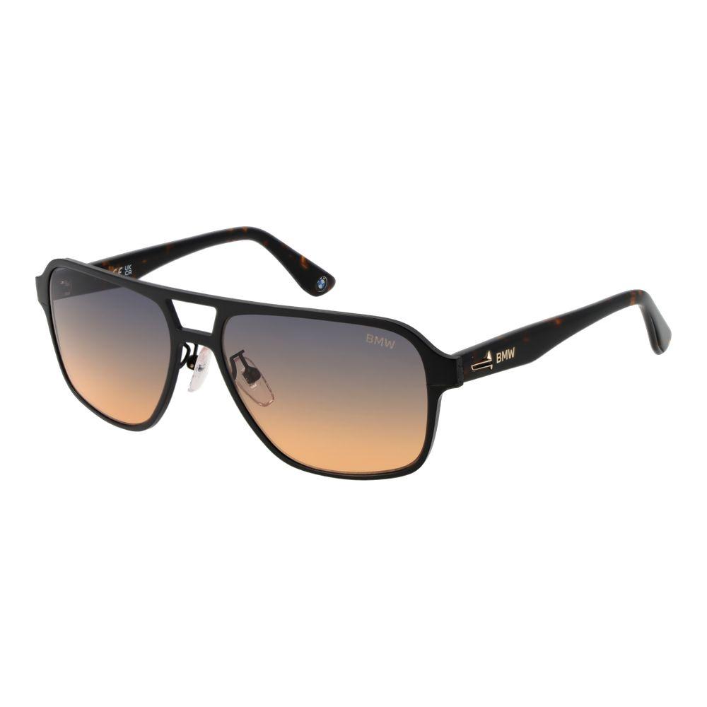 BMW black aviator men sunglasses with blue gradient lenses, aluminum frame, full-rim, offering 100% UVA & UVB protection.