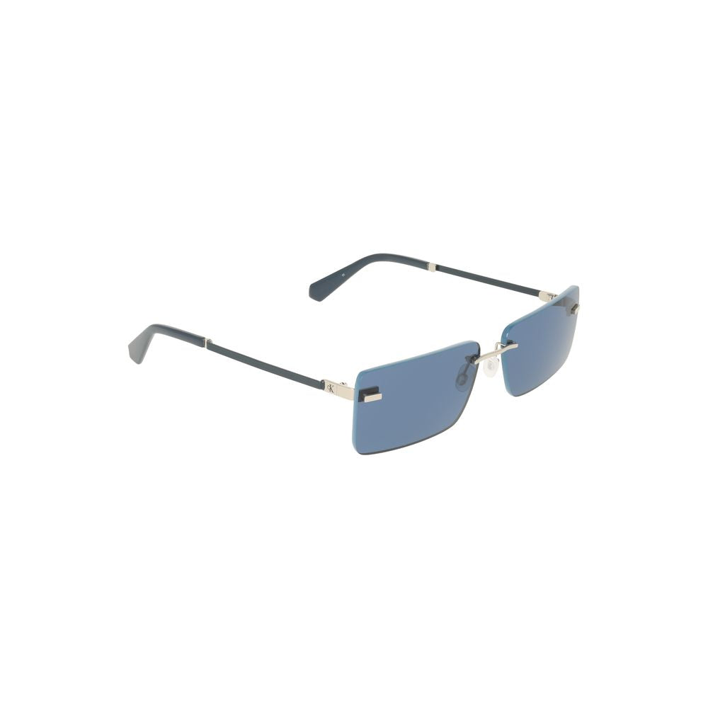 Calvin Klein blue metal women sunglasses with sleek rectangular frame and striking lenses.