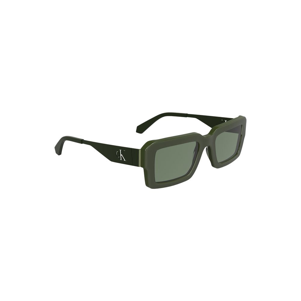 Calvin Klein green acetate women sunglasses with rectangular lenses, stylish eyewear for sophisticated look and eye protection.