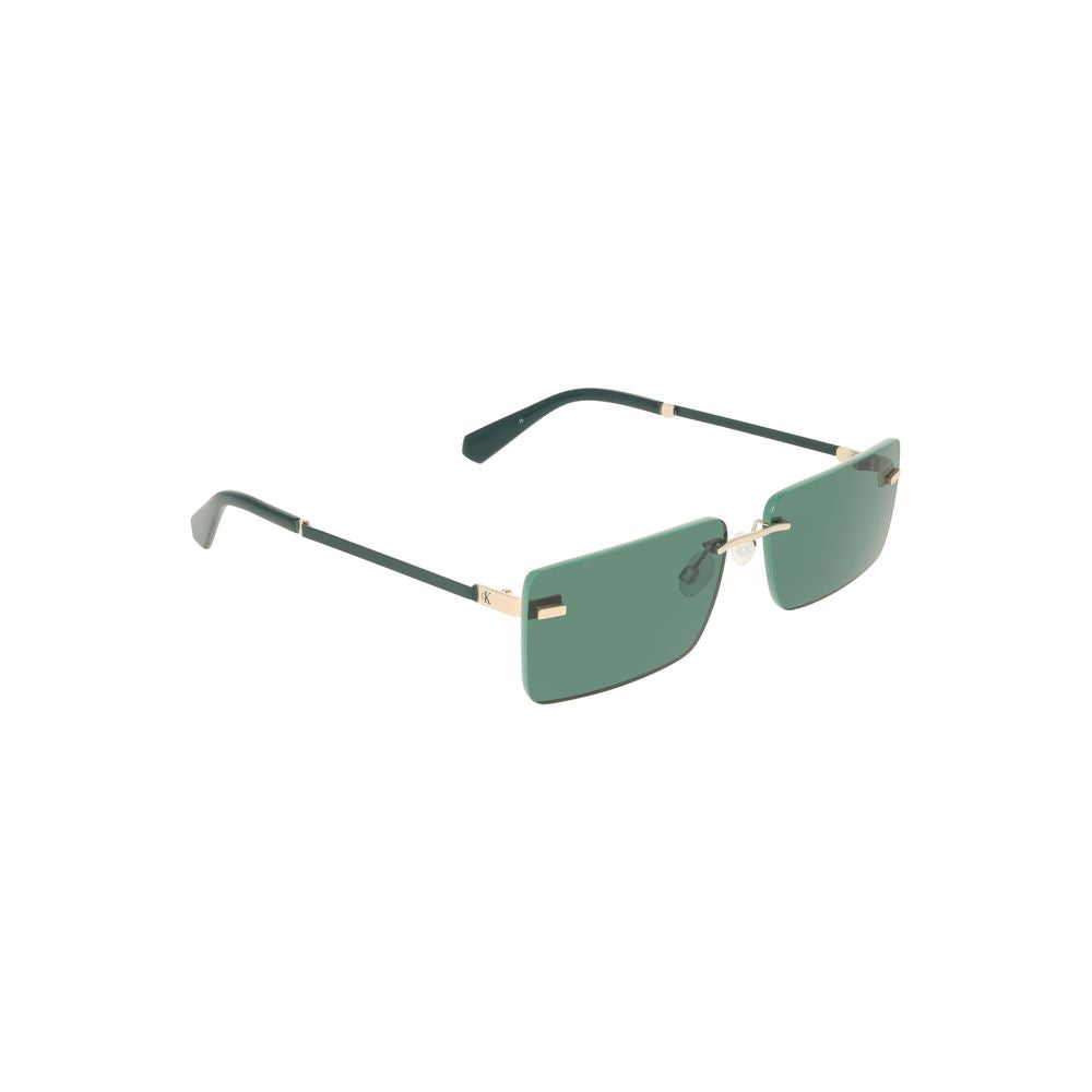 Calvin Klein women's sunglasses with sleek metal frame and rectangular green lenses, perfect for a bold and stylish look.