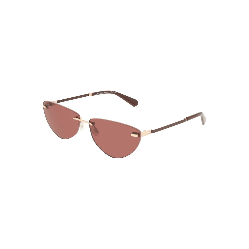 Calvin Klein women's pink metal sunglasses with drop-shaped lenses and a sleek frame, featuring the Calvin Klein logo for fashion-forward style.