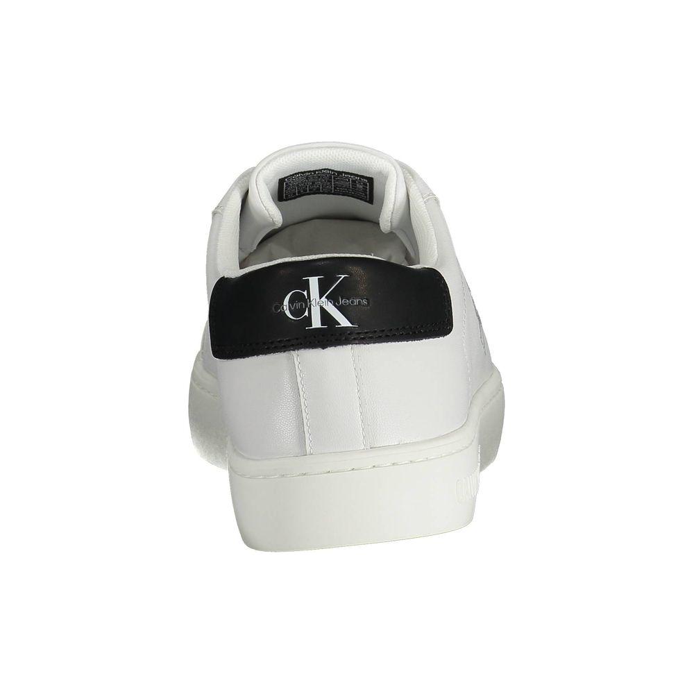 Back view of Calvin Klein white recycled polyester men's sneaker with logo and contrasting details.