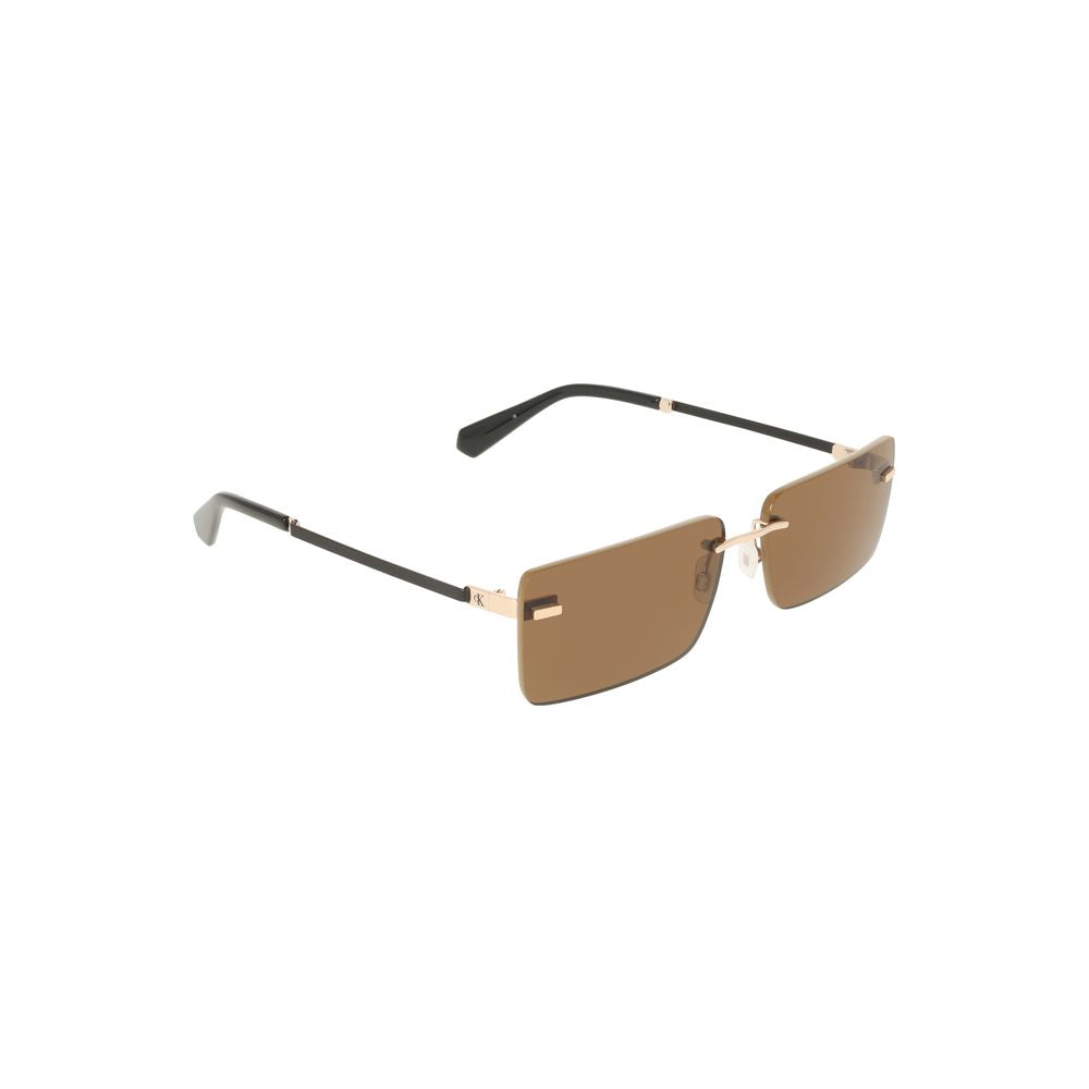 Calvin Klein beige metal women sunglasses with brown rectangular lenses and minimalist design
