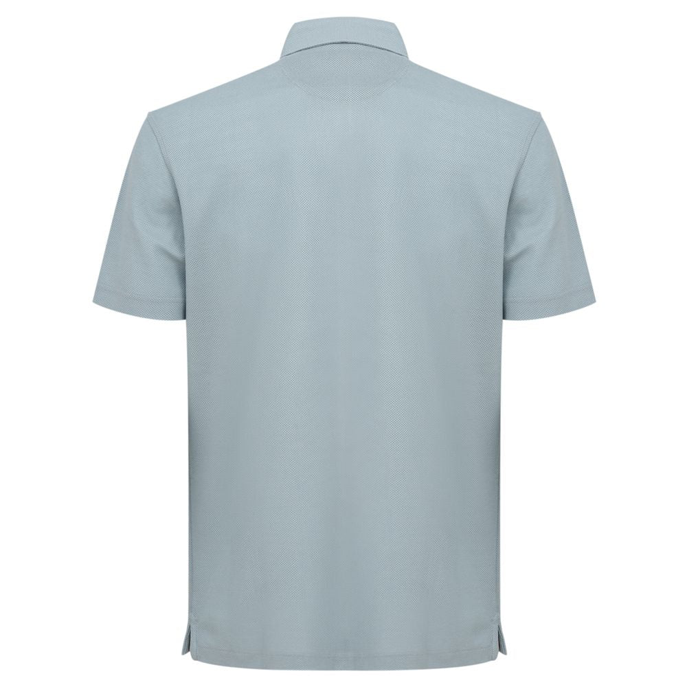 Back view of light blue Corneliani cotton polo shirt with classic collar and short sleeves, made in Italy, SKU: 24OTT89.