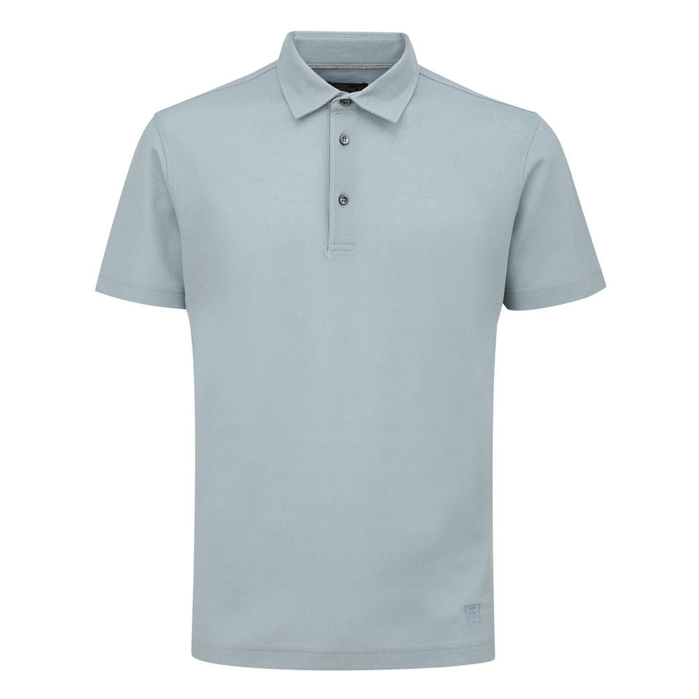 Corneliani light blue cotton polo shirt with classic collar and short sleeves, featuring a 3-button placket. Made in Italy.