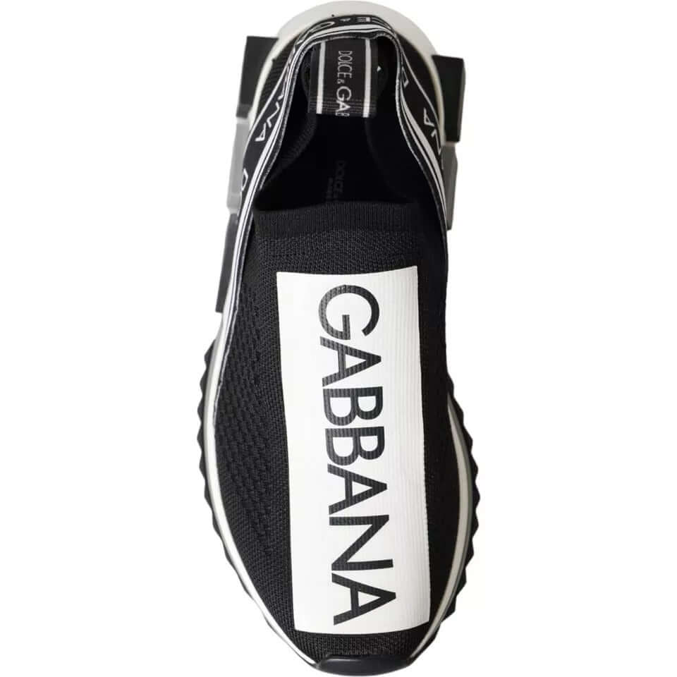 Dolce & Gabbana black and white Sorrento slip-on sneaker with logo print and rubber sole, top view