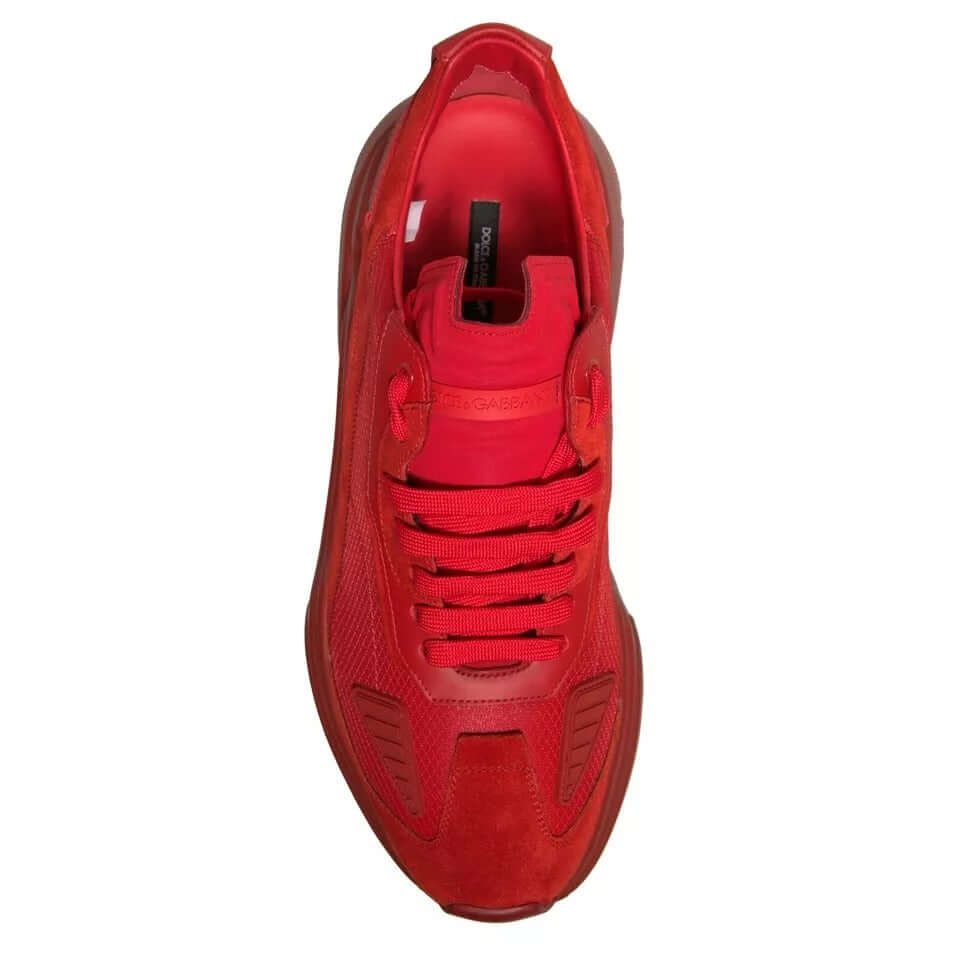 Dolce & Gabbana red leather Daymaster sneaker, top view showing lace-up design and logo detail, mismatched size issue.