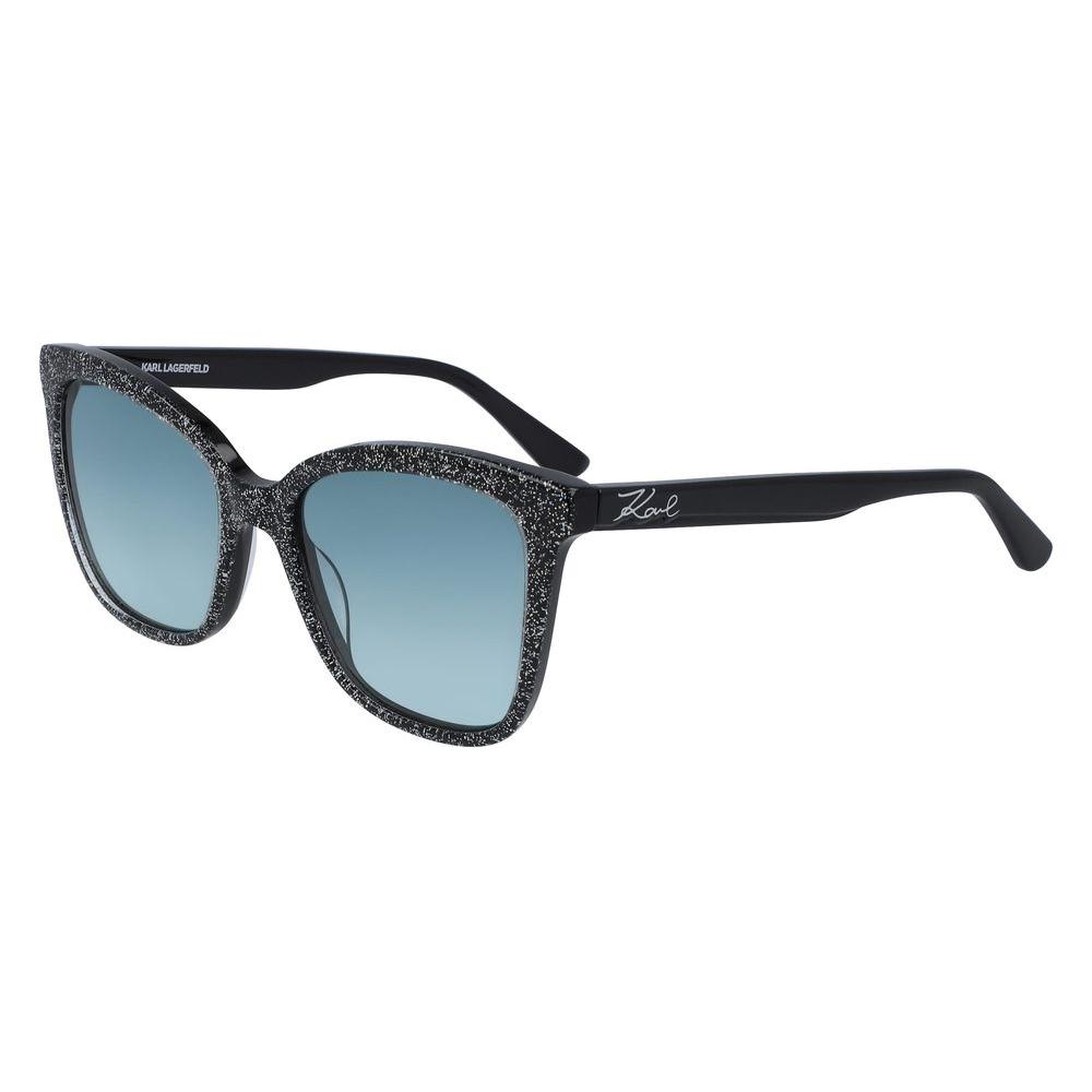 Karl Lagerfeld black acetate sunglasses for women KL988S-002 with blue lenses and signature design, size 54/18/140mm.