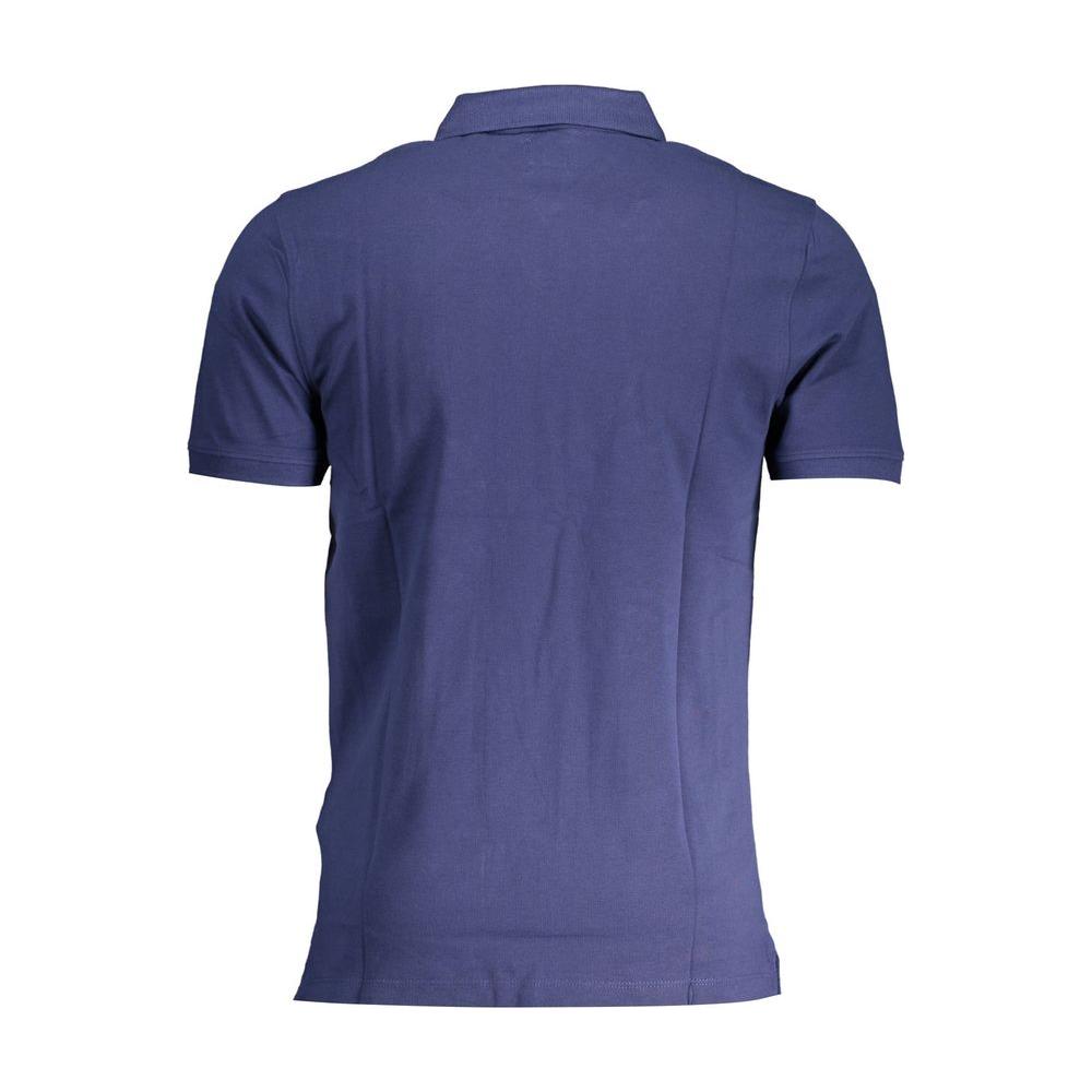 Back view of Levi's blue cotton men polo shirt with short sleeves and collar.