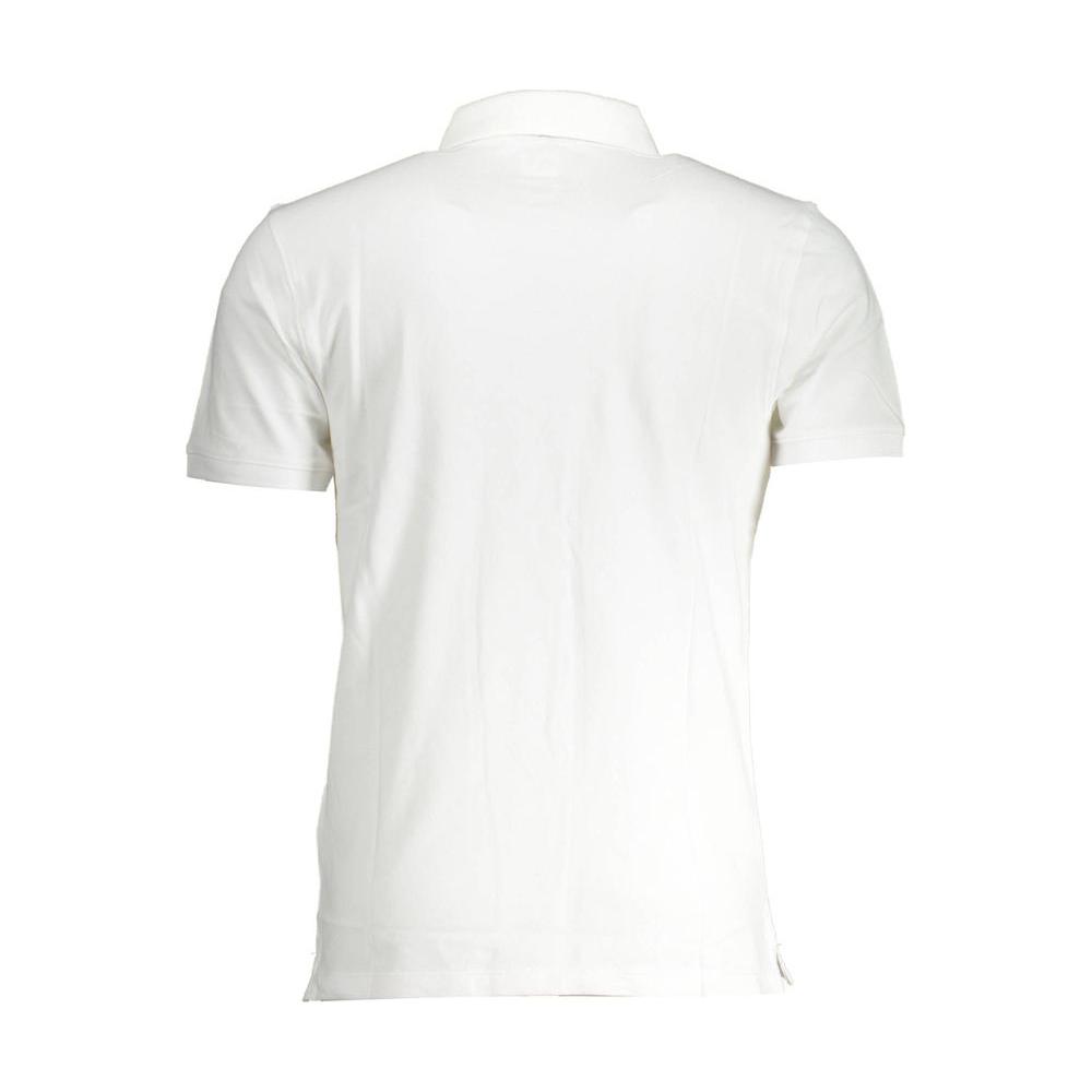 Back view of Levi's white cotton men's slim polo with short sleeves, showcasing the classic design and craftsmanship.