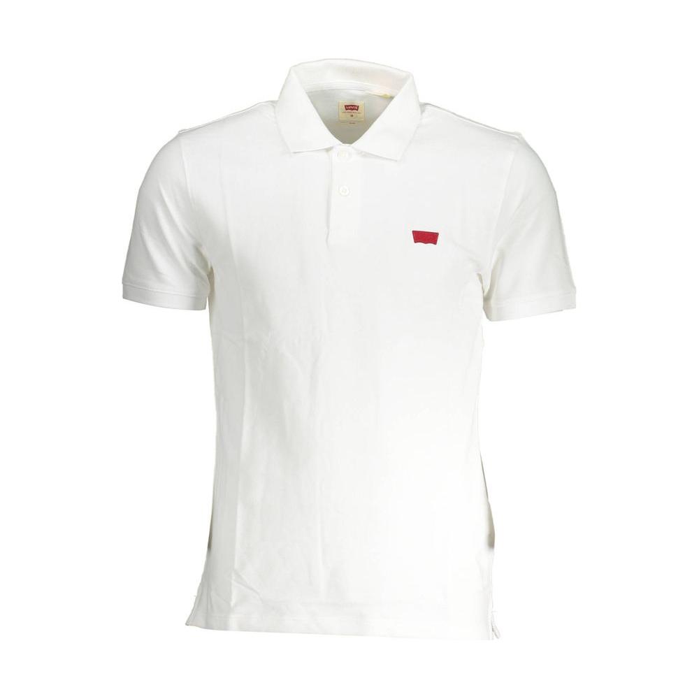 Levi's white cotton men's polo shirt with red logo, featuring a sleek silhouette and 2-button placket for a timeless style.