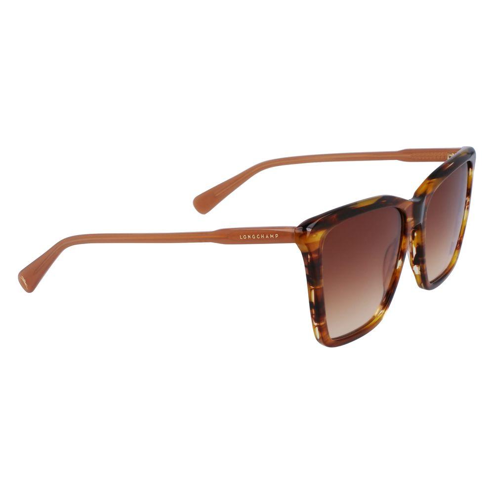 Longchamp brown acetate sunglasses for women, model LO719S-238, featuring a classic design with 56/16/140 mm dimensions.