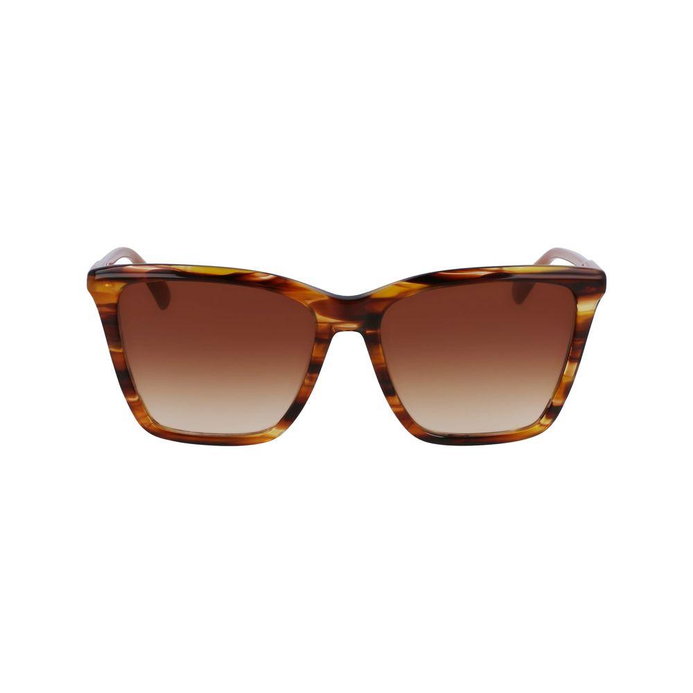 Longchamp brown acetate sunglasses for women, model LO719S-238, featuring 56mm lens, 16mm bridge, 140mm temple, category 3 protection.
