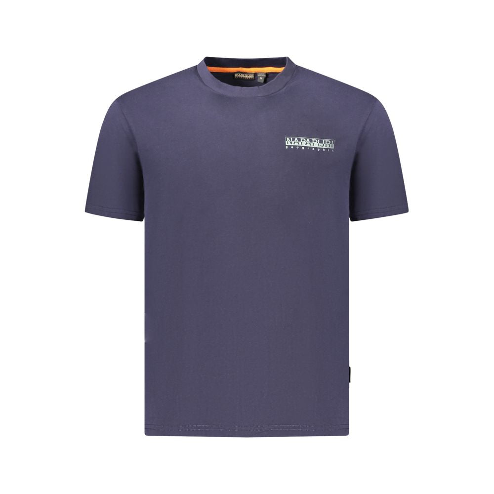 Napapijri Blue Cotton Men's T-Shirt with Logo Print on Chest, Short Sleeve Casual Streetwear, Made from 100% Organic Cotton